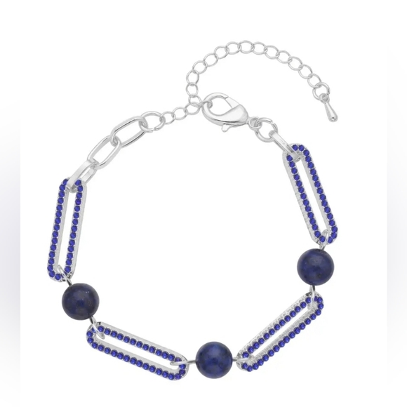 Lapis Lazuli and Austrian Crystal Paper Clip Earrings in Silvertone 6.00 ct - Picture 8 of 9